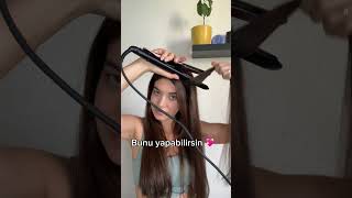 Düzleştirici ile dalgalı saç💖shorts hairtutorial hairhacks curlyhair saçşekillendirme fy [upl. by Fleeta]