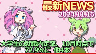 2024年11月16日『社会』最新ニュース【大学生の就職内定率、10月時点で72 9％に 】他4本 [upl. by Ricardo]