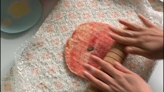 납작복숭아 코스터 만들기 니들웻펠트 How to make a flat peach coaster needleampwet felting [upl. by Julianna45]