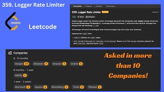 Leetcode 359 Logger Rate Limiter  Python Solution Coding Challenge [upl. by Vonnie]