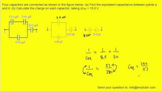Four capacitors are connected as shown in the figure below [upl. by Chere]