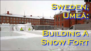 Sweden Umeå Snow Fort And Labyrinth Being Built [upl. by Yr]