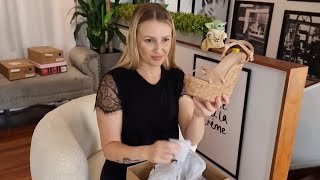 Catie Unboxes 6 Inch High Heel Cork Wedges With Tan Strappy Upper And Ankle Strap [upl. by Eskill]