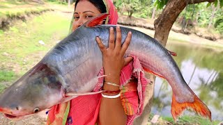 এই প্রথমবার নদীর 65 kg পাঙ্গাস মাছ কেটে রান্না করলাম  fish curry recipe [upl. by Esaj]