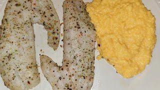 Super Quick amp Easy Healthy Five Minute Mothers Day Supper Oven Baked White Perch  Fish and Grits [upl. by Anelhtak]