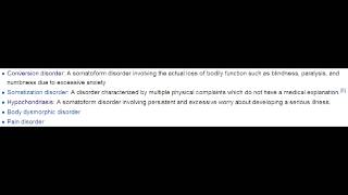 Somatoform Disorder  Somatization Conversion Hypochondriasis Body Dysmorphic amp Pain Disorder [upl. by Steere]