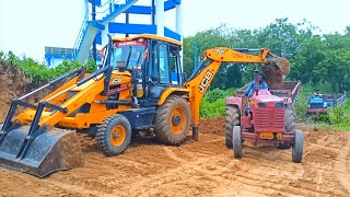 Jcb 3dx Backhoe Loader Machine Loading Red Mud In Mahindra 295 DI Tractor  Jcb Video [upl. by Chlori]