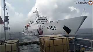 BFAR ship bears brunt of China Coast Guard water cannons in mission to Panatag Shoal [upl. by Whale]