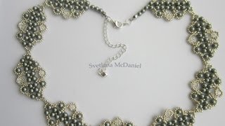 Necklace with Swarovski pearls and bicones DIY  Step by Step  Колье Сваровских [upl. by Aisyram244]