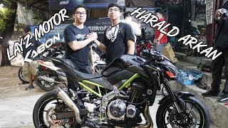 KUNJUNGAN MOTOVLOGGER HARALD ARKAN KE LAYZ MOTOR KAWASAKI Z900 KABON  KARBON LAYZ MOTOR [upl. by Llertnek170]