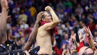 Eric Musselman goes hog wild after Arkansas knocks off Kansas [upl. by Ellerret232]