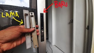 PASANG DAN TUKAR LOCK SLIDING DOOR FUDA  INSTALLING AND CHANGING SLIDING DOOR LOCK [upl. by Sosanna]