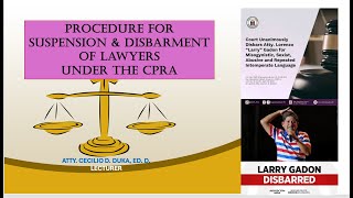 PROCEDURE FOR SUSPENSION amp DISBARMENT OF LAWYERS UNDER CPRA [upl. by Nakre]