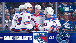 GAME HIGHLIGHTS  202425 New York Rangers at Vancouver Canucks 111924 [upl. by Hsetih]