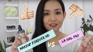 Dupe or Dud LA Girl Pro Coverage Illuminating Foundation vs Makeup Forever HD Foundation [upl. by Inaluiak611]