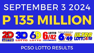 Lotto Result Today 9pm September 3 2024  PCSO Complete [upl. by Anaillil886]