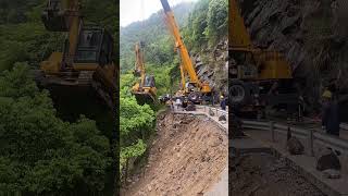 The crane is helping the excavator escape from dangerous [upl. by Nwahsak302]