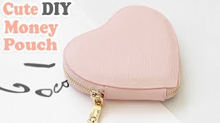 DIY HEART PURSE BAG  PU Lather Zipper Money Pouch amp Credit Card Holder No Sew [upl. by Lednor72]