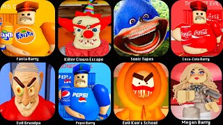 Roblox Fanta BarryKiller Clown EscapeSonic TapesCocaColaEvil GrandpaMeganPepsi Barrys Prison [upl. by Cher]