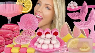 ASMR PINK DESSERTS PINK LEMONADE POPSICLES KONNYAKU JELLY RECIPE DEHYDRATED LEMON MUKBANG 먹방 [upl. by Kimitri]