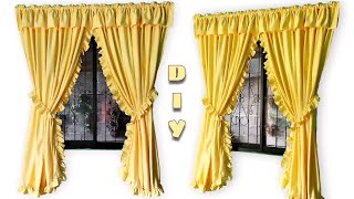 A Simple Ruffled Curtain In Yellow  How To Make A Simple Curtain  Full Tutorial For Beginners [upl. by Skelly793]