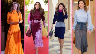 Queen Rania Beautiful Dresses Designs royalfamily fashion [upl. by Armillia]