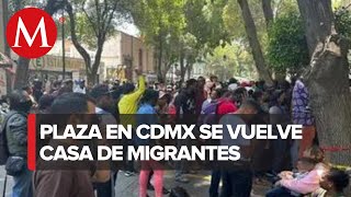 Migrantes haitianos esperan tarjeta humanitaria en la Plaza Giordano Bruno en CdMx [upl. by Nosle]