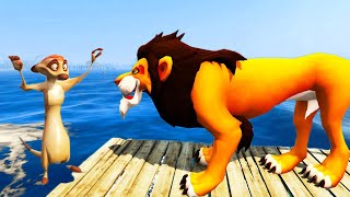 SimbaMufasaPumbaaScarKiaraRafikiTimon Jumping into the water through the pipe GTA 5 LION KING [upl. by Hadeehsar]