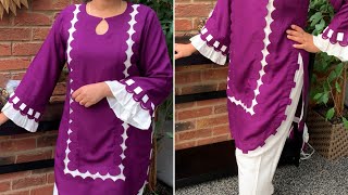 Latest designer and very stylish kurti design easy tutorial [upl. by Marutani180]