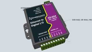 Ethernet to 4 Digital IO and RS232 Serial Port with Ethernet Switch Brainboxes ED204 [upl. by Aleb]