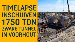 TIMELAPSE INSCHUIVEN 1750 TON ZWARE TUNNEL IN SPOOR BIJ VOORHOUT [upl. by Ayotaj]