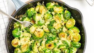 Cheesy Garlic Brussel Sprouts Recipe [upl. by Biondo]