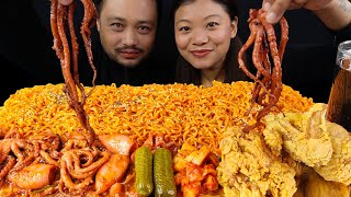 EATING OCTOPUS amp SQUIDS WITH SPICY BULDAK 2X FIRE NOODLE amp KFC FRIED CHICKEN  NEPALI MUKBANG  ASMR [upl. by Vandervelde728]