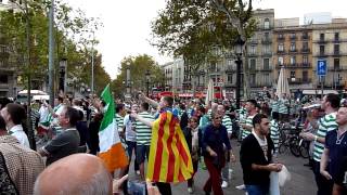 Barcelonas Green amp White  Celtic fans warming up  Plaça de Catalunya 23102012 HD [upl. by Cadmarr]