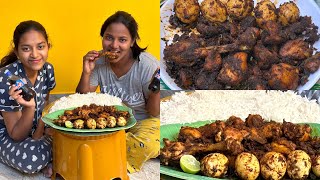 Sisters Eating Food  Spicy Chicken  Egg Fry  Basmati Rice  ghee 👌Combo  Cherry Sathakshi [upl. by Tcideneb424]