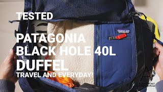 TESTED PATAGONIA BLACK HOLE 40L DUFFEL BAG BACKPACK WATER RESISTANT patagonia unboxing travel [upl. by Nillek]