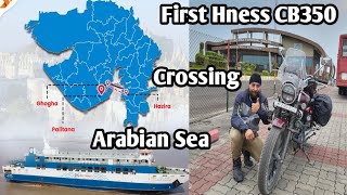 First Honda Hness CB350 Crossing Arabian Sea  Ro Ro Ferry  Surat To Bhavnagar By Ferry [upl. by Caryl]