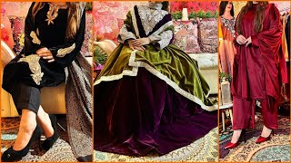 Kashmiri designer winter outfits 🍁  velvet tilla suits  kaftan set  bridal tilla gown  pheran [upl. by Tychon]