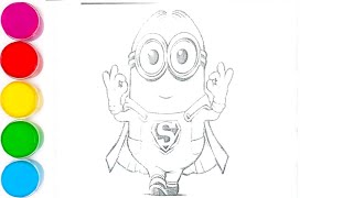 Minion cartoon character drawing Minion colouring for kids and toddlers easy [upl. by Johppa]