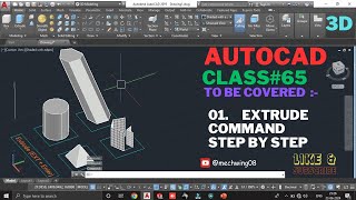 Extrude  Extrude Command in AutoCAD  AutoCAD 3D Extrude Command Step By Step  AutoCAD 3D Class 65 [upl. by Yrgoerg848]