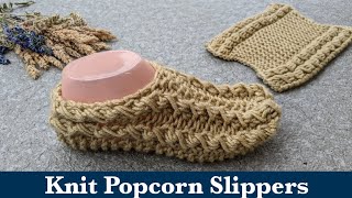 Flat Knit Slipper Socks with Two Needles  Popcorn Knit Slippers [upl. by Chari156]