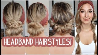 EASY amp QUICK HEADBAND HAIRSTYLES Medium amp Long Hairstyles [upl. by Ahsym]