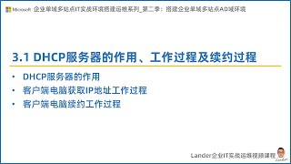 31 DHCP服务器的作用、工作过程及续约过程C2S2S2搭建企业单域多站点AD域环境企业单域多站点IT实战环境搭建运维系列第二季完全版 [upl. by Consuelo620]