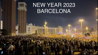 New year 2023 celebration in Barcelona SpainPlaca Espanya Barcelona New Year Fireworks 2023 [upl. by Laband]