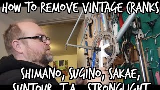 how to remove vintage cranks Shimano Sugino Suntour TA Stronglight and more [upl. by Nayar384]