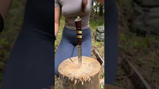 Pretty WOMAN knows how to handle a knife🔪 camping survival bushcraft outdoors [upl. by Annanhoj756]