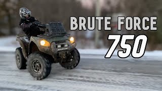 Kawasaki Brute Force 750 first snow ride [upl. by Ximena]