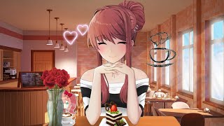 Taking Monika to a date in a cafe Monika After Story mod  Extra submod [upl. by Lledniw702]