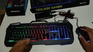 kit gamer teclado semi mecânico c iluminação led rgb  mouse preto 3200dpi Briwax [upl. by Zaid]