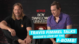 Travis Fimmel Talks Dropping FBombs On Boy Swallows Universe Series [upl. by Anrahs966]